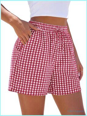 Elastic Waist Viscose Shorts with Pockets, Loose Fit for Lounge and Beach